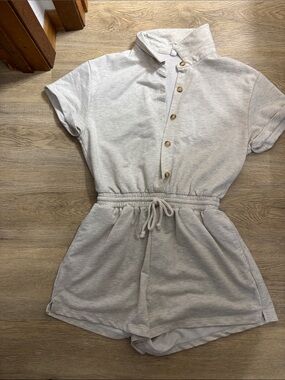 Wishlist Cream Short Sleeve Romper with Drawstring Waist